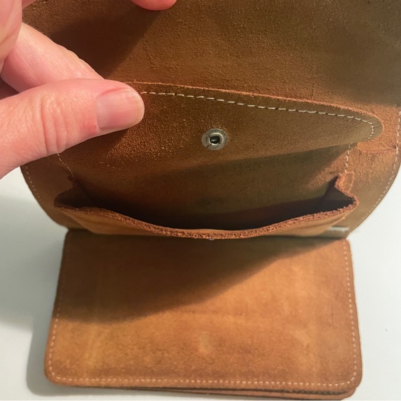 Vtg 1970's Hippie Suede Wallet Floral Snap Closure Clutch Brown Leather Brazil - Picture 7 of 10